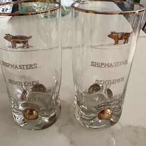 Vintage Crystal 'Pig' Gold Trim Double Shot Glasses